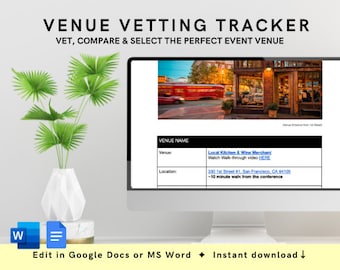 VENUE VETTING Template for Event Planning | Find Venues, Event Planner, Event Organizer, Venue Tracker, BEOs, Banquet Orders