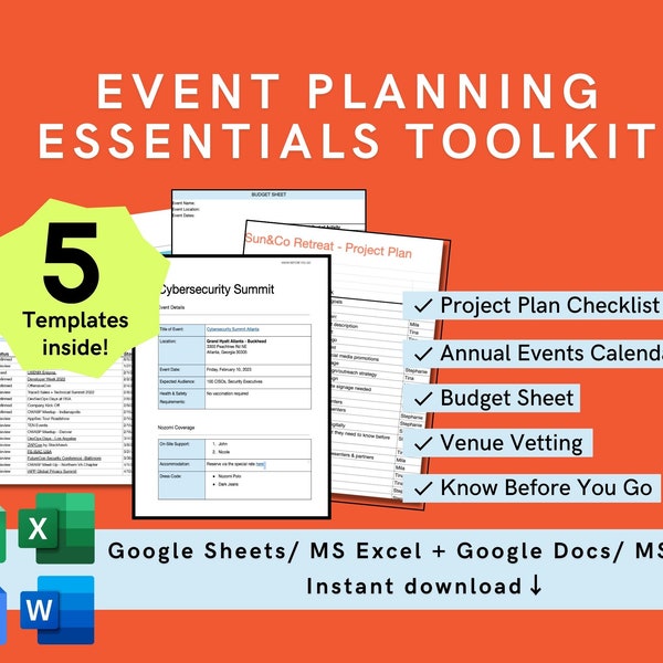 EVENT PLANNING TEMPLATES Toolkit | An all-in-one event planners toolkit for budget, venues, checklist, event management, events calendar