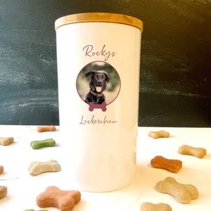 Leckerlidose aus Keramik personalisiert für Hunde, Katzen und andere Haustiere, mit Foto und Name, 3 Größen Bild 3