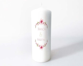 Wedding candle cherry blossom, customizable, in two sizes