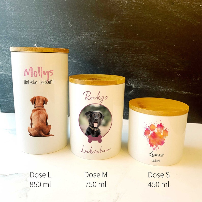 Leckerlidose aus Keramik personalisiert für Hunde, Katzen und andere Haustiere, mit Foto und Name, 3 Größen Bild 2
