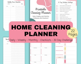 Home Cleaning Planner with Daily, Weekly, and Monthly Schedules and Checklists plus a 30-Day Cleaning Challenge, Spring Cleaning, Printable