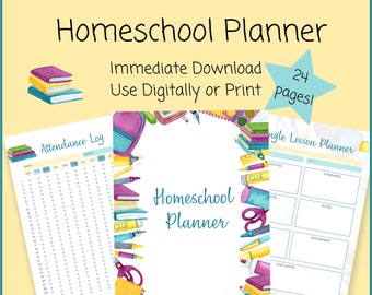 Homeschool Planner Printable, Homeschool Digital Planner, 24 Page Homeschool Planner to Help Organize Your School Year, Goodnotes Planner