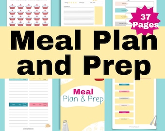 Meal Prep und Meal Planner, Wöchentlicher Essensplaner, Einkaufslisten, Rezeptkarten, Rezeptbuch, Digitaler Essensplaner, Printable Meal Planner
