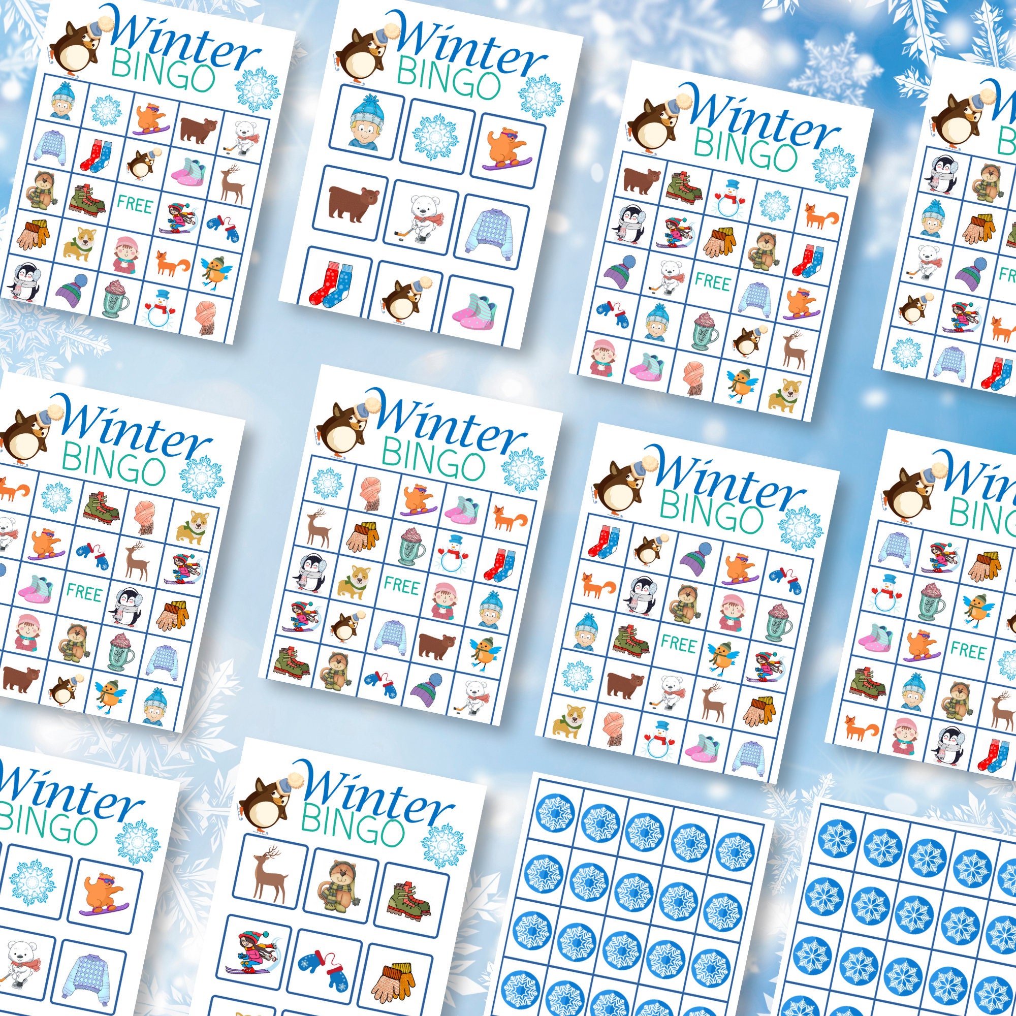 Winter Bingo Game, Bingo Game for Kids and Adults, Entertain Children ...