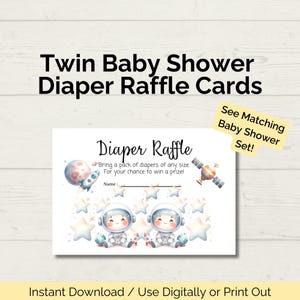 Space Twin Baby Shower Diaper Raffle Cards, Twin Baby Shower, Space Baby Shower Diaper Raffle Cards, Astronaut Twin Baby Shower Raffle