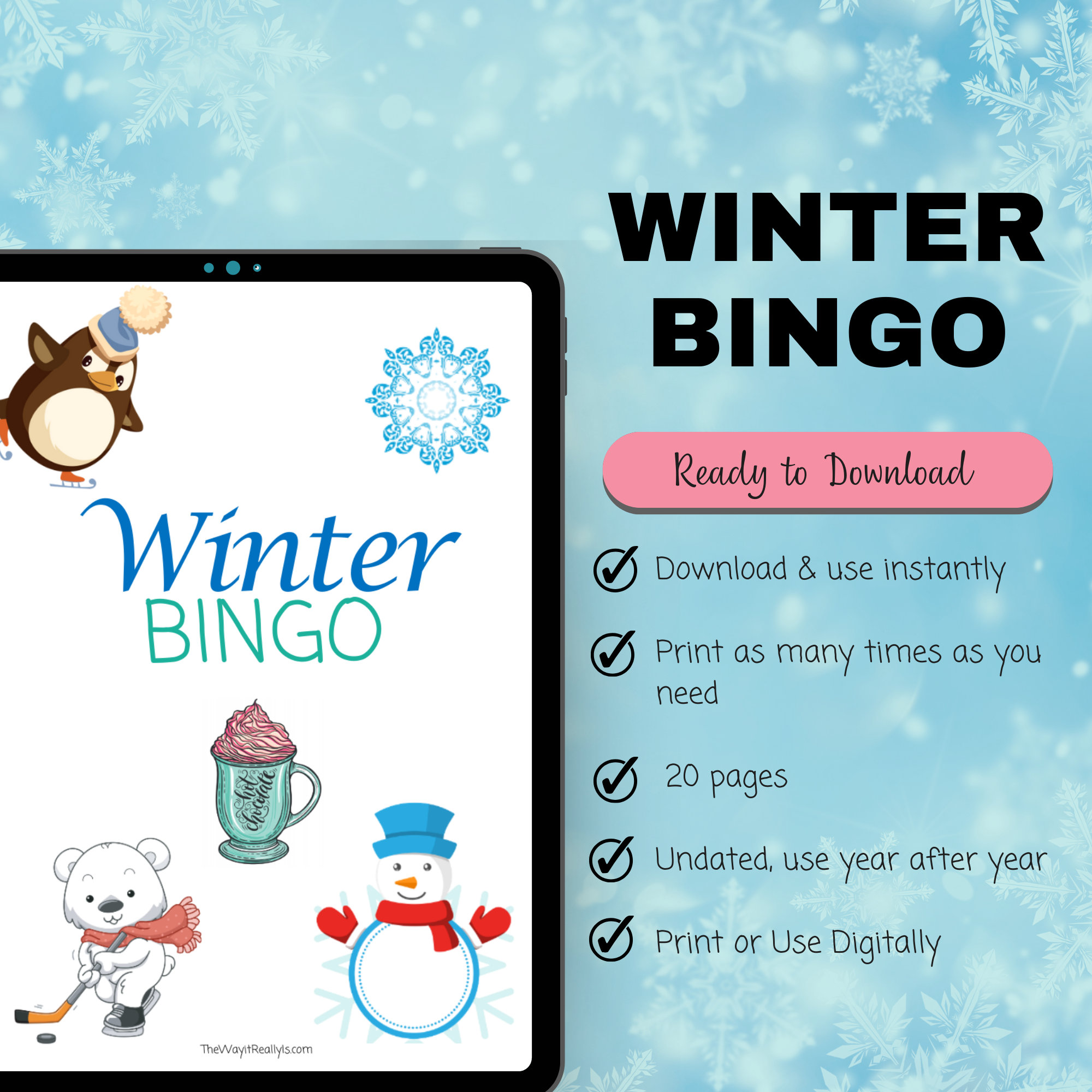 Winter Bingo Game, Bingo Game for Kids and Adults, Entertain Children ...