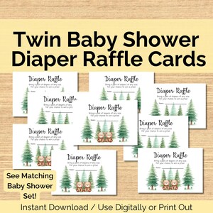 Twin Baby Shower Diaper Raffle Cards with Bears, Twin Baby Shower, Forest Baby Shower Diaper Raffle Cards
