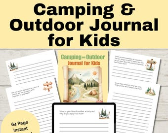 Printable Camping Journal, Outdoor Journal for Kids, Kids Travel Journal, 56-Pages of Outdoor Exploration Prompts and Lined Pages, Age 9+