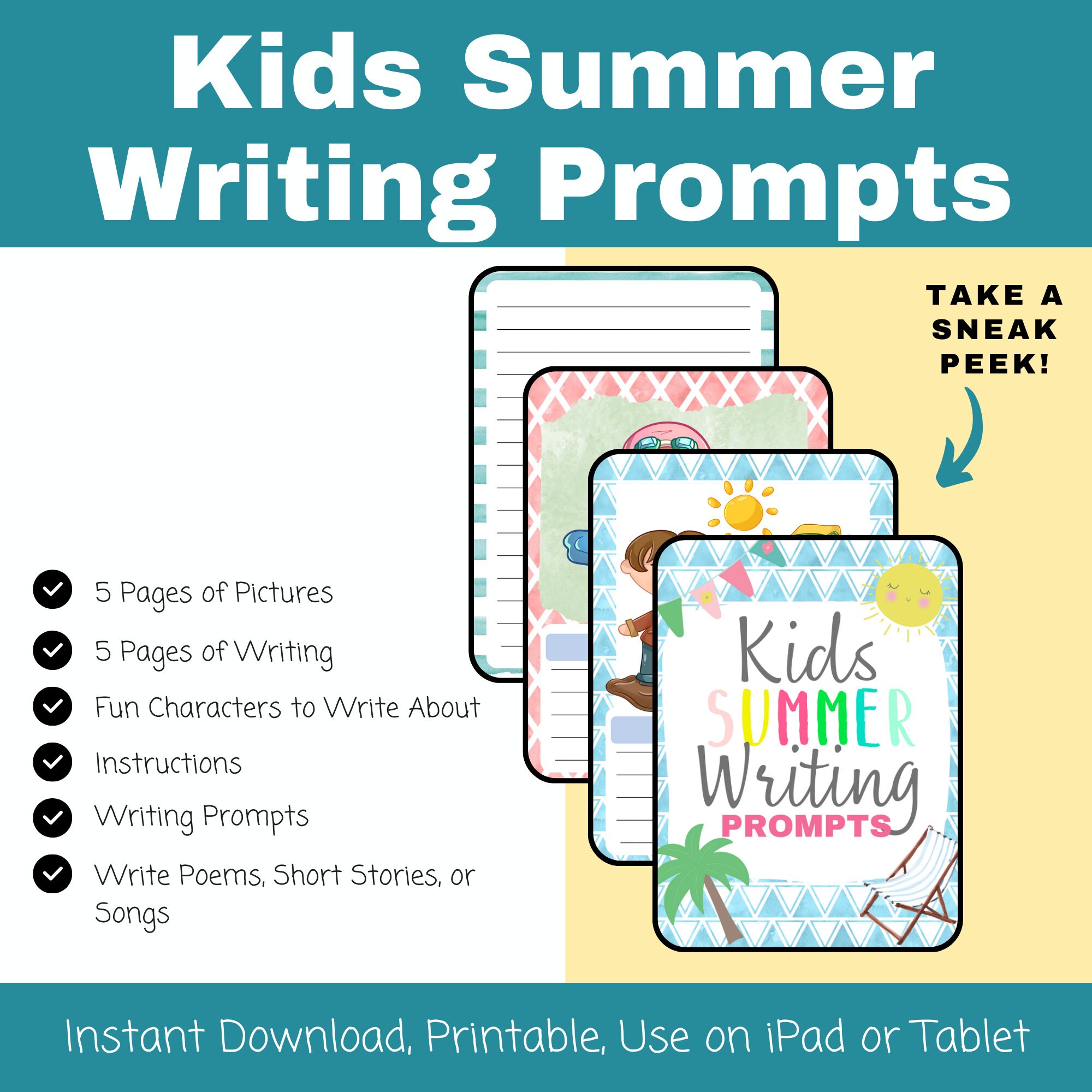 Kids Summer Guided Journal, Photo Journal Prompts, Kids Summer Journal ...
