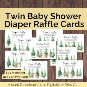 Twin Baby Shower Diaper Raffle Cards with Woodland Deer, Twin Baby Shower, Forest Baby Shower Diaper Raffle Cards