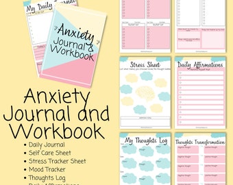 Cuaderno de ejercicios para la ansiedad, diario digital para la ansiedad, guía de salud mental, cuaderno de ejercicios de terapia, cuaderno de ejercicios para la ansiedad imprimible, cuaderno de ejercicios imprimible