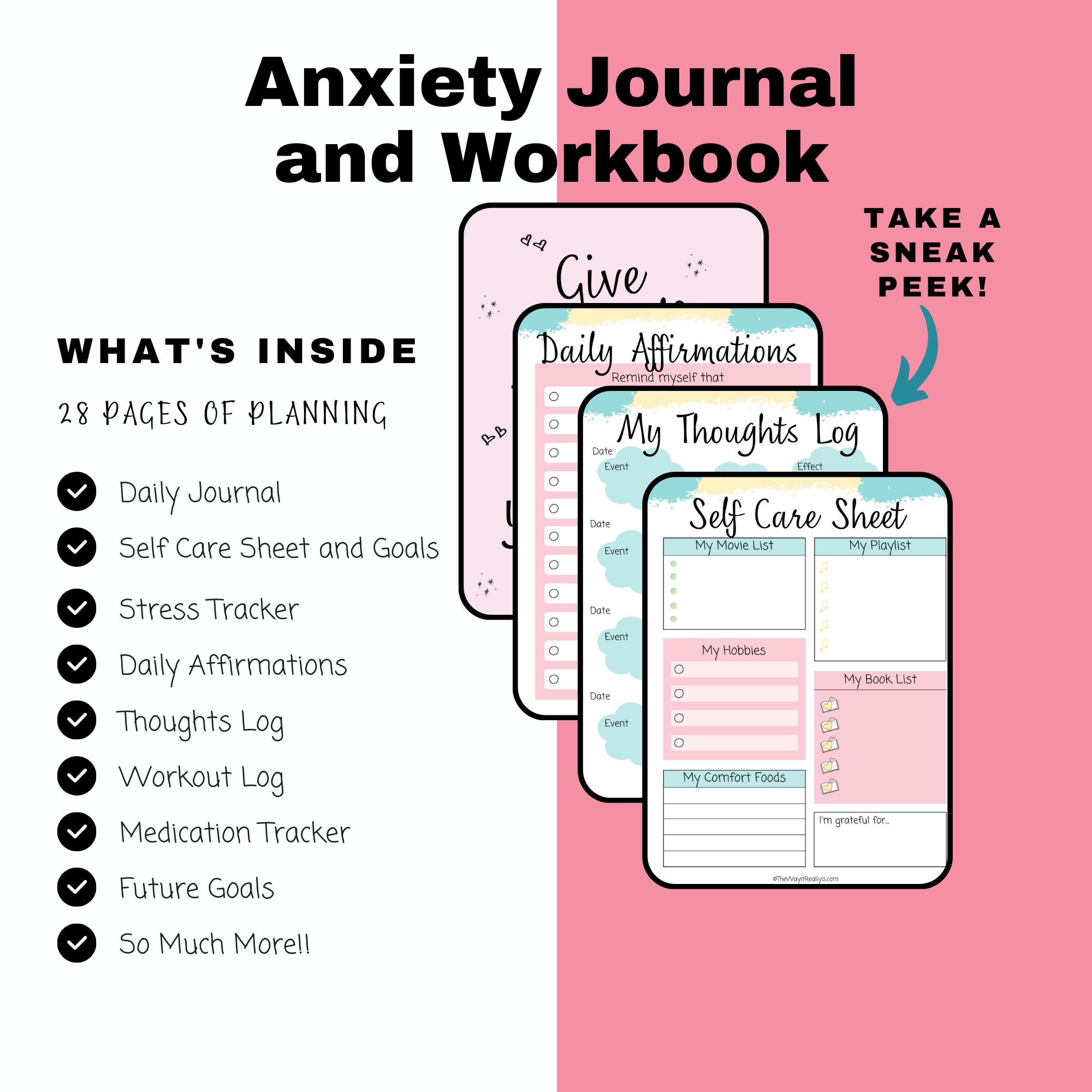 Anxiety Journal, Anxiety Workbook, Printable Anxiety Workbook, Mental ...