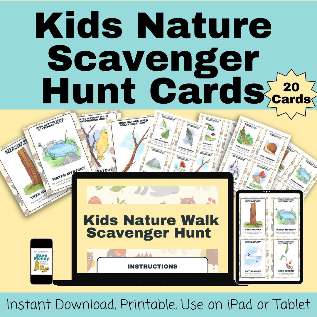 Kids Nature Scavenger Hunt Cards, Scavenger Hunt Printable, Scavenger Hunt Cards for Kids ...