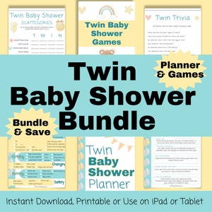 Twin Baby Shower Bundle, Twin Baby Shower Planner, Twin Baby Shower Games, Baby Shower Activities, Twin Baby Registry Checklist, Twins