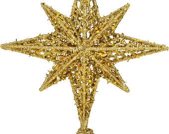 8 Inch Bethlehem Glitter Gold Star Christmas Tree Topper