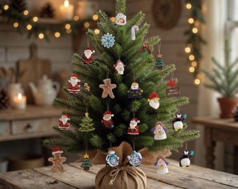 Mini Christmas Ornaments Set – 24 Resin Holiday Decorations, Small Tree Decor, Santa Snowman Gingerbread Tiny Ornaments