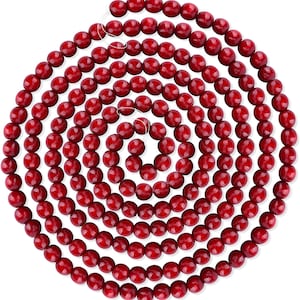 9 Foot Cranberry Burgundy Wood Bead Christmas Garland, Rustic, Farmhouse, Elegant Wood Bead Garland