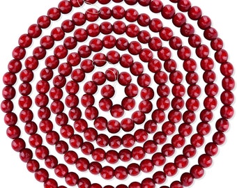 9 Foot Cranberry Burgundy Wood Bead Christmas Garland, Rustic, Farmhouse, Elegant Wood Bead Garland