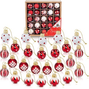 1 Inch Mini Red & White Peppermint Glass Ball Christmas Ornaments Set of 25 Balls