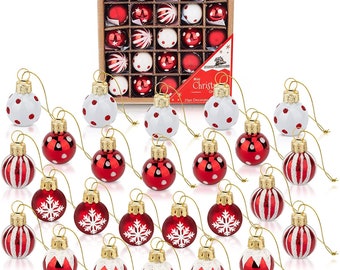 1 Inch Mini Red & White Peppermint Glass Ball Christmas Ornaments Set of 25 Balls