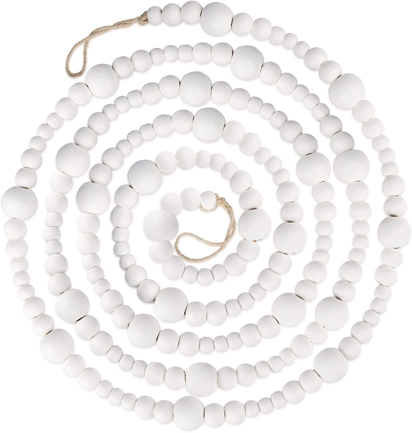 9 Foot White Wood Bead Ball Christmas Garland, Assorted Size Wood…