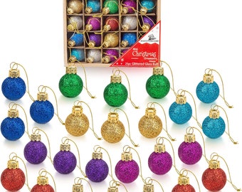 1 Inch Multicolor Mini Glitter Glass Ball Christmas Ornaments Set of 25 Balls