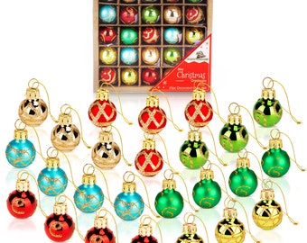 1 Inch Mini Vintage Multi Color Glass Ball Christmas Ornaments Set of 25 Balls