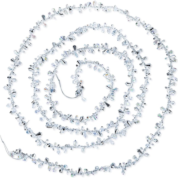 NorthPoleXpress 9 Foot Silver & Clear Crystal Acrylic Bead Christmas Garland
