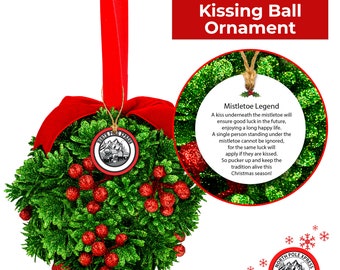 Adorno navideño con bola de besos de muérdago con purpurina de 5 "-decoración colgante de muérdago para puerta