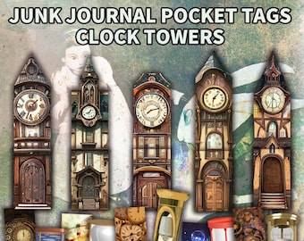 Vintage Clock Tower Junk Journal Pocket Tags (Digital Download)