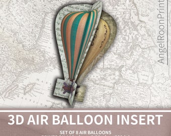 Vintage Junk Journal Travel Insert,3D,Air Balloon Ephemera,Book Page,Pop Up,DIY Book,Junk Journal Kit,Printable,Digital Download,Steampunk