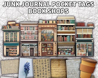 Bookshops Junk Journal Pocket Tags: Reader Ephemera (Digital Download)