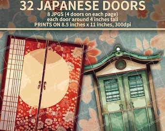 Adorable Vintage Japanese Doors, Japan Kimono Junk Journal, Origami, Printable Clip Art, Clipart, Shabby, Ephemera Kit, Scrapbook, House