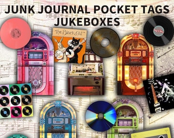 Vintage Jukebox Junk Journal Pocket Tags: Retro Music Ephemera (PDF Pattern)