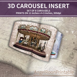 3D Junk Journal Inspirations Insert: Carousel / Merry-go-round Digital Ephemera Supplies Kit, Scrapbook Kit, Interactive, Mini Pop Up, Craft