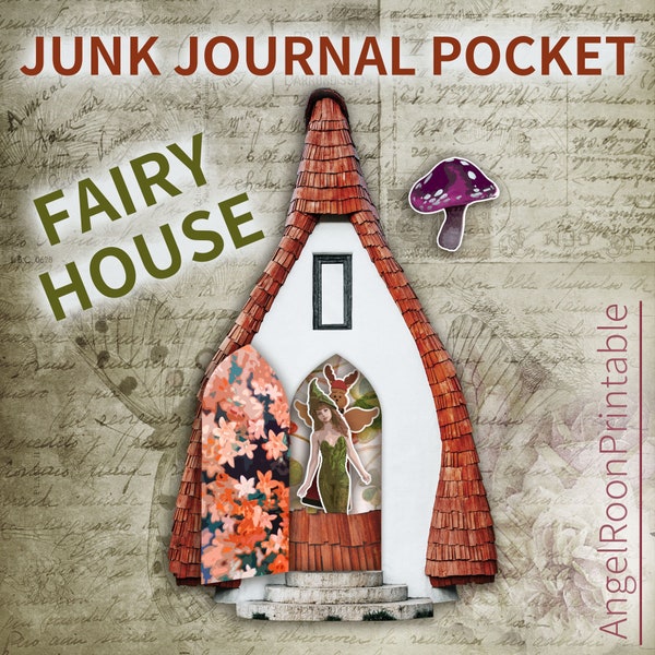 Fairy Tale Junk Journal Pocket Template, Little Fairytale House Door, Witch Cottage, Envelope, Folio, Digital Download, Interactive Ephemera