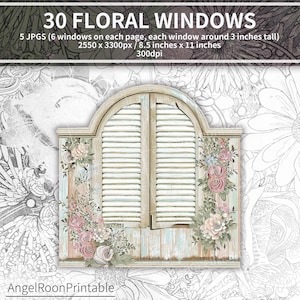 Schattige bloemenraamillustraties | Sprookje Bloem Deur Ongewenste Journal Efemere | Sprookjesachtige houten lijst |  Voor het thema Shabby Cottage House