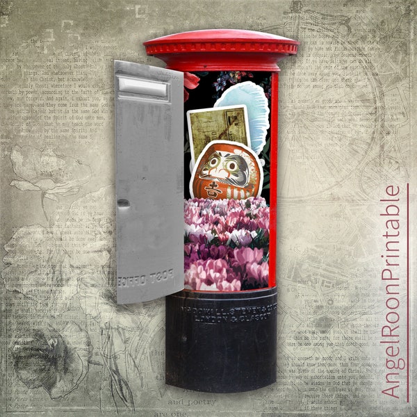 Red Junk Journal Envelope, Classic Post Box, Letter Box, Mail, Pocket Template, United Kingdom, Britain, Vintage Ephemera, Insert, British