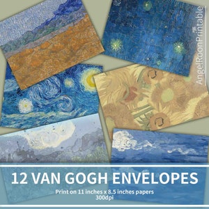 Van Gogh Junk Journal Envelope Pack / The Starry Night Scrapbook Ephemera / Vincent Van Gogh Oil Paint Pocket Template / Folder / Folio Set