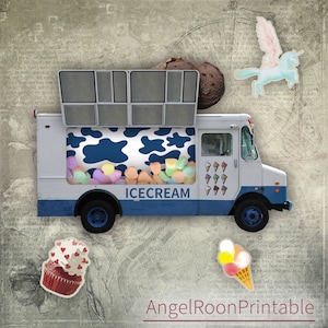 Zaksjabloon voor ijsvrachtwagen ongewenste dagboeken | Icecream Van Loaded envelop plakboek kortstondige | Foliolabel vintage auto | Retro-map