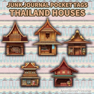 Tagi kieszonkowe do dziennika Thailand House Junk | Architekci Scrapbook Loaded Envelope Ephemera | Tajskie karty do pamiętnika | Wkładka do teczki folio do scrapbooka