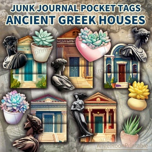 Étiquettes de poche pour journal indésirable de la Grèce antique | Grèce Pour la maison Scrapbooking Enveloppe chargée Ephemera |  Insertion folio | Dossier replié | Ensemble de signets