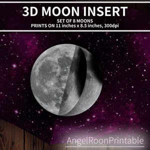 3D Junk Journal Moon Insert, Lua romântica, Lua crescente a lua cheia, Fase, Noite, Ephemera interativo, Pop-up, Imprimível, Suprimentos digitais