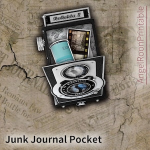 Vintage Camera Junk Journal Pocket Tags | Photographer Scrapbook Ephemera | Antique Film Folio Insert Template | Loaded Envelope Folder Kit