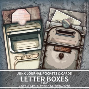 Digital Junk Journal Pockets & Cards Kit, Letter Boxes, Mailboxes, Mail Box, Post, Stamps, Scrapbook Tags, Inserts, Envelope, Ephemera Pack