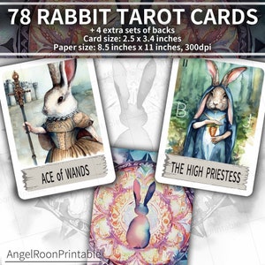 Digital Major And Minor Arcana 78 Karten Tarot Deck, Kaninchen, Vintage Ästhetik, niedlich, bedruckbar, Sofort Download, Sammler, Junk Journal