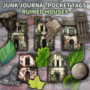 Étiquettes de poche pour journal indésirable maison en ruine | Ruine et plante, relation album éphémère, relation entre la nature et l'humain | Insertion folio pour enveloppes chargées d'oeuvres d'art
