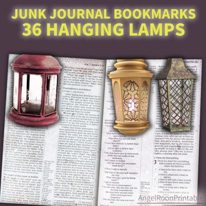 Hanging Lamps Clip Bookmarks, Printable Junk Journal Embellishments, Craft, Scrapbook, Vintage, Reader Gift, Book Lover, Tag, Paper Card