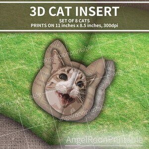Encart de journal indésirable pour chats | Insertion de scrapbooking 3D pour chaton éphémères | Médaillon pop-up Kitty | Marque-page imprimable |  Fournitures créatives | Carte pour amoureux des animaux